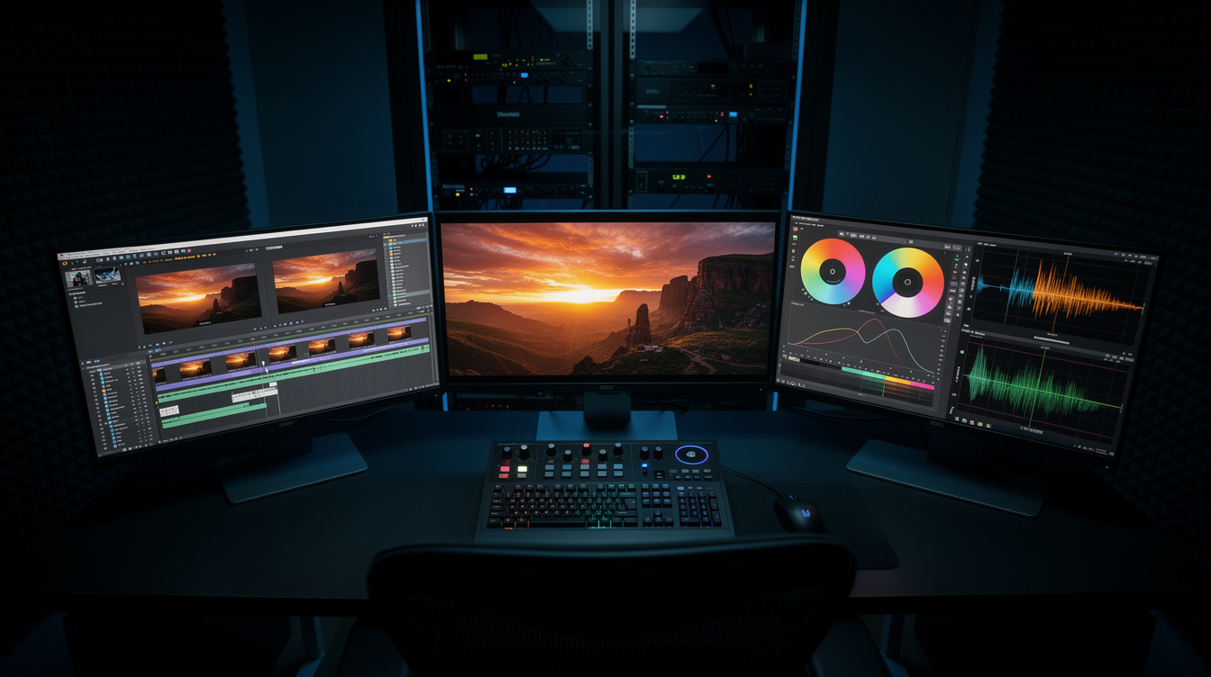 Postproduktionsstudio mit Farbkorrektur-Monitoren